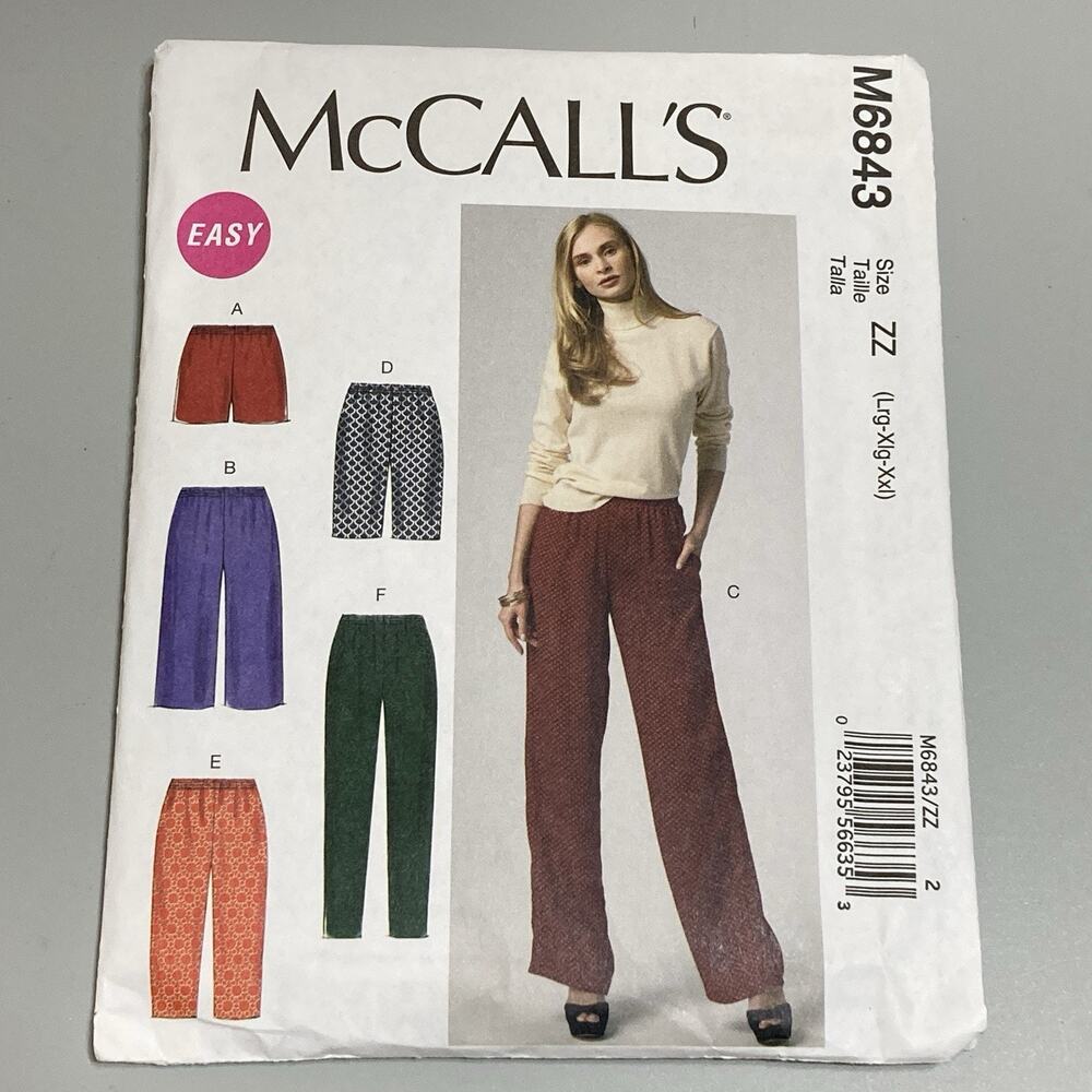 McCalls Sewing M6843 Misses Pants Elastic Waist Shorts Sz Lrg - Xxl UNCUT NOS